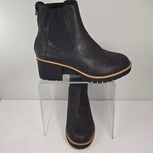 Amore Black Faux Leather Lug Sole Chelsea Ankle Boots Rear Zip Womens Size 8